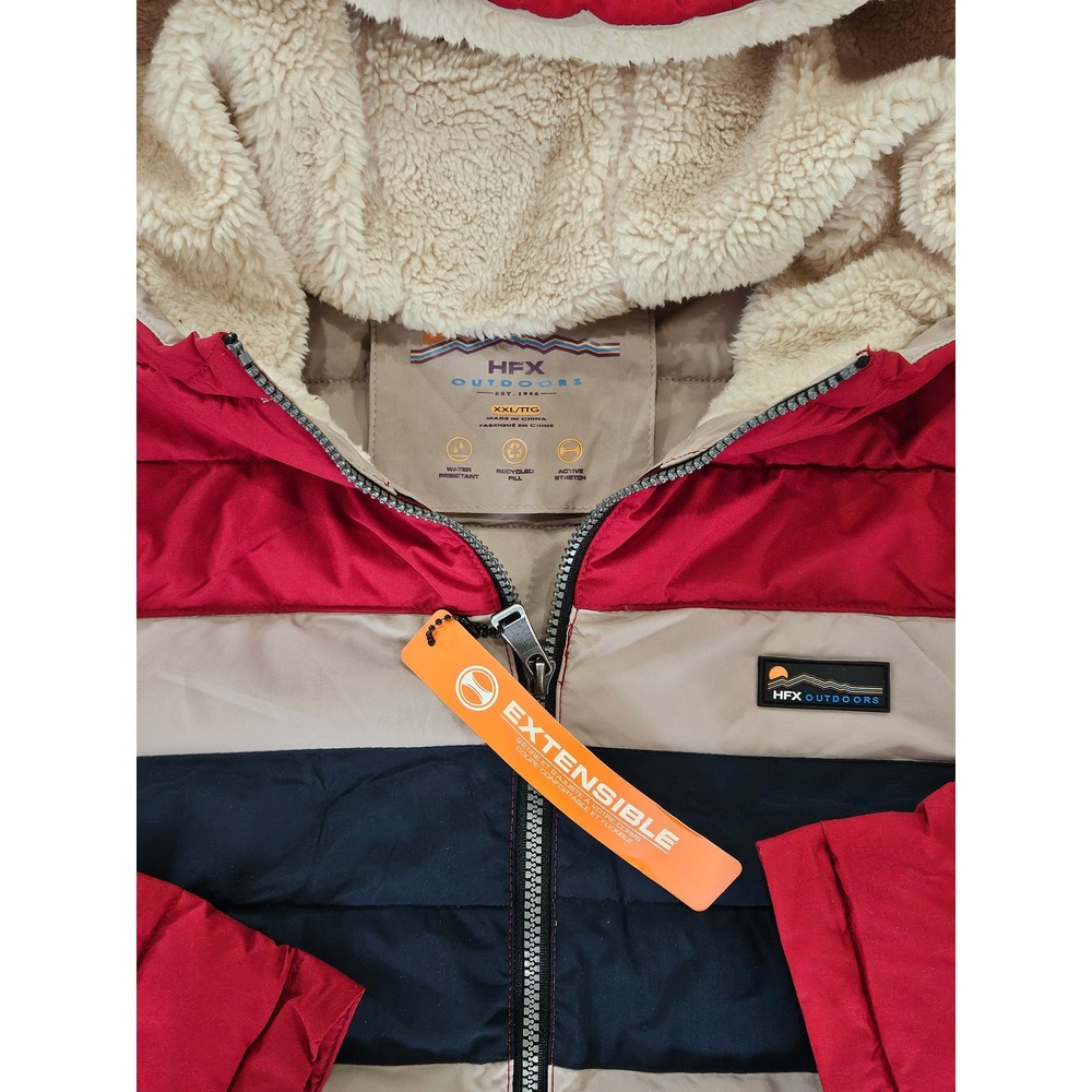 Cozy Sherpa Hood Lightweight XXL Red Colorblock Puffer Jacket Water Resit Coat - Picture 3 of 13